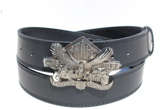 Motoros csatos marha bőröv - Fekete – valódi bőröv, elegáns viselethez és esküvőre is ajánlott