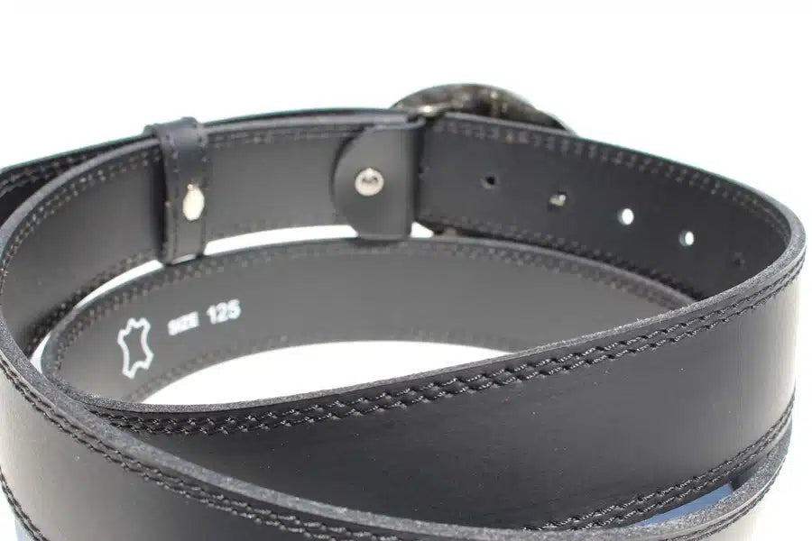 Motoros csatos marha bőröv - Fekete – valódi bőröv, elegáns viselethez és esküvőre is ajánlott
