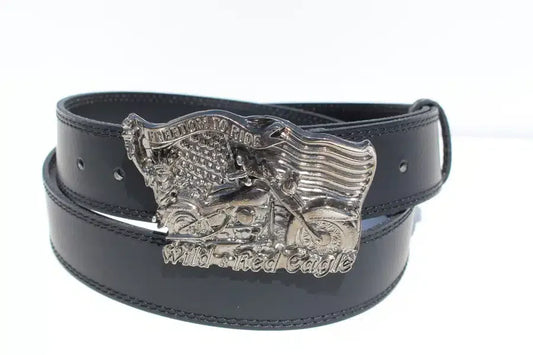 Motoros csatos bőröv - Fekete – valódi bőröv, elegáns viselethez és esküvőre is ajánlott